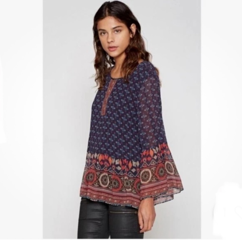 JOÍE Bohemian Navy Silk Women's Top, XS